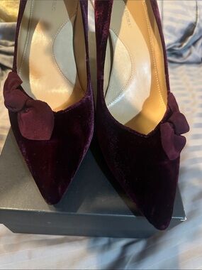 Banana Republic Deep Plum Velvet Pointed-Toe Pumps with Bow Accent